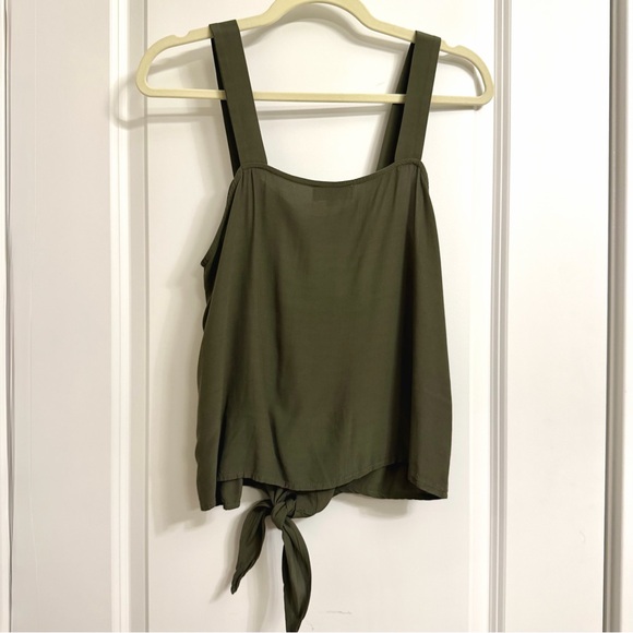 LOFT Outlet Olive Green Women's Button-Down Tie Front Top - Picture 7 of 7